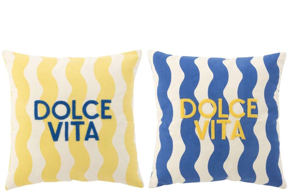 CUSHION DOLCE VITA COTTON BLUE/YELLOW ASSORTMENT OF 2