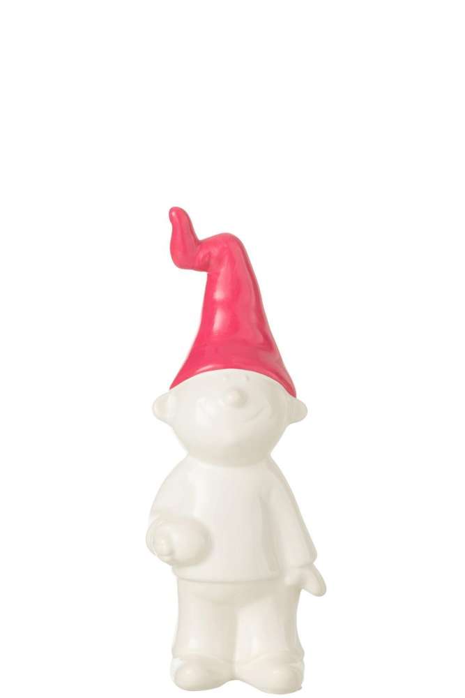 GNOME STANDING FAIENCE WHITE/FUSCHIA SMALL