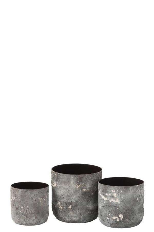 SET OF 3 PLANTERS ROUGH METAL GREY