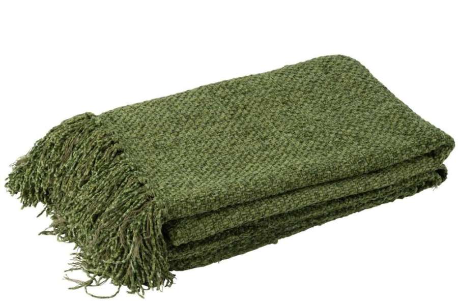 PLAID WOVEN+FRINGES VISCOSE DARK GREEN