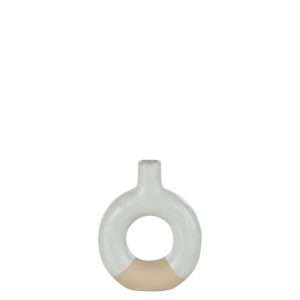 VASE CIRCLE PORCELAIN WHITE/BEIGE SMALL