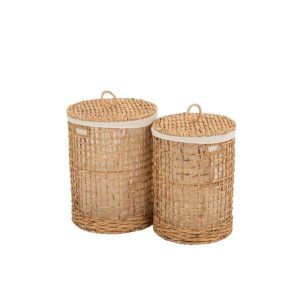 SET OF 2 BASKETS+LID WAX WATER HYACINTH NATURAL