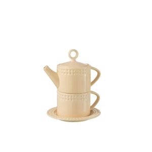 TEA POT AND TEA CUP CERAMIC PEACH
