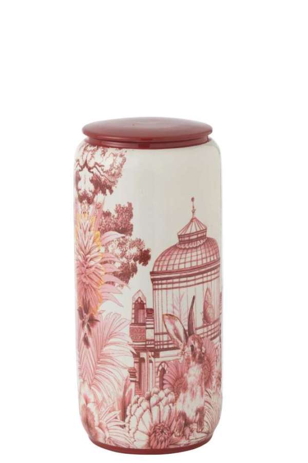 JAR MORIKO ROUND PORCELAIN RED/WHITE LARGE