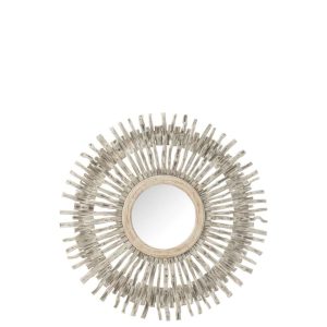 MIRROR ROUND SUN WOOD WASHED WHITE