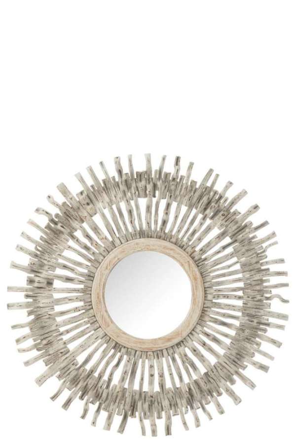 MIRROR ROUND SUN WOOD WASHED WHITE