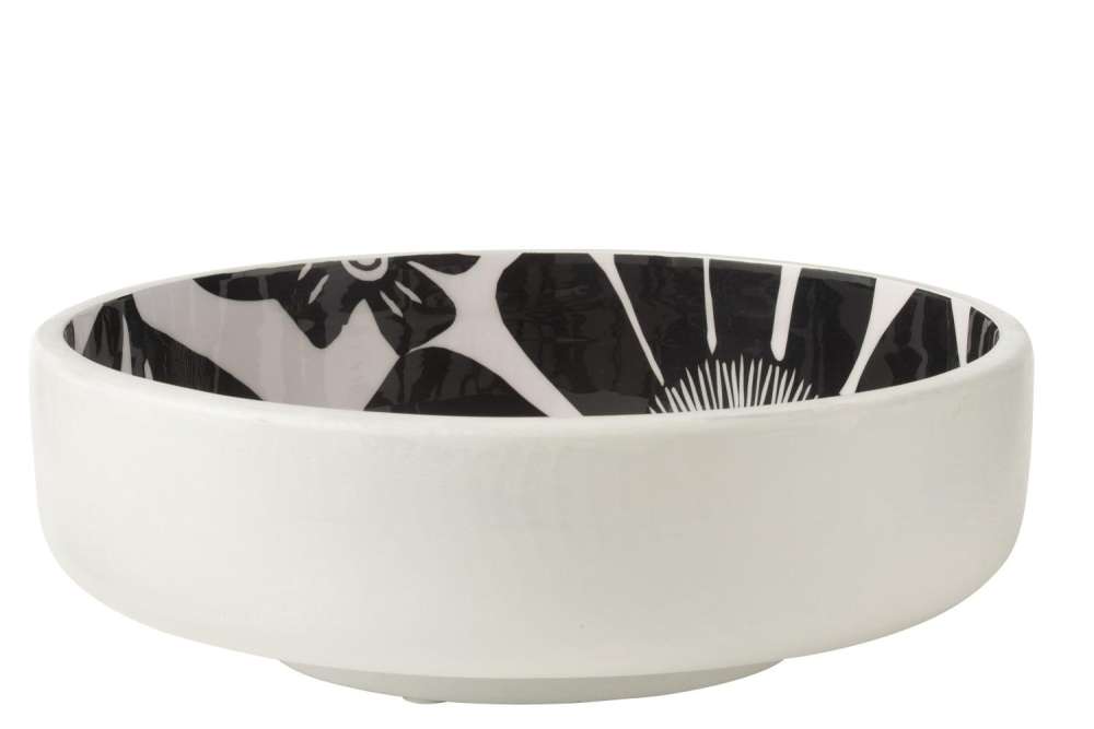SALAD BOWL FLORAL PATTERN MANGO WOOD BLACK/WHITE