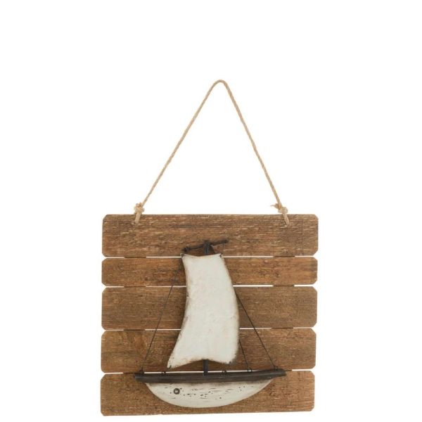 WALL DECORATION BOAT SQUARE PAULOWNIA WOOD/METAL NATURAL/WHITE
