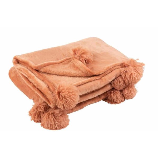 PLAID POMPOM POLYESTER PEACH