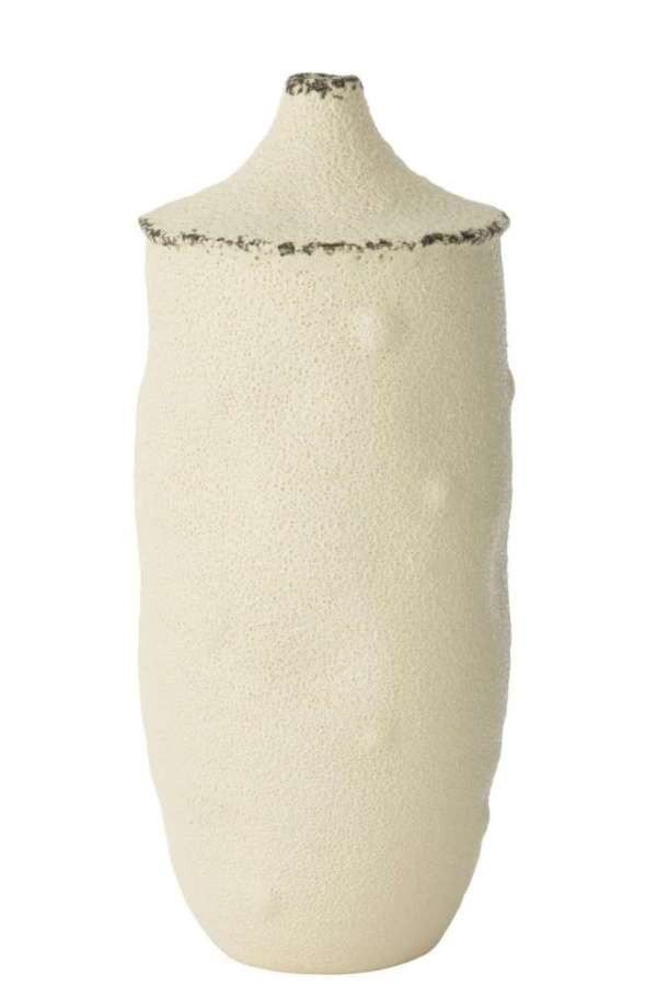 VASE BAY STONEWARE WHITE/BLACK LARGE