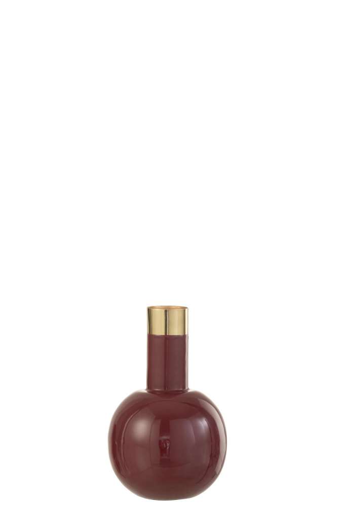 VASE GOLD BORDER METAL SHINY BORDEAUX