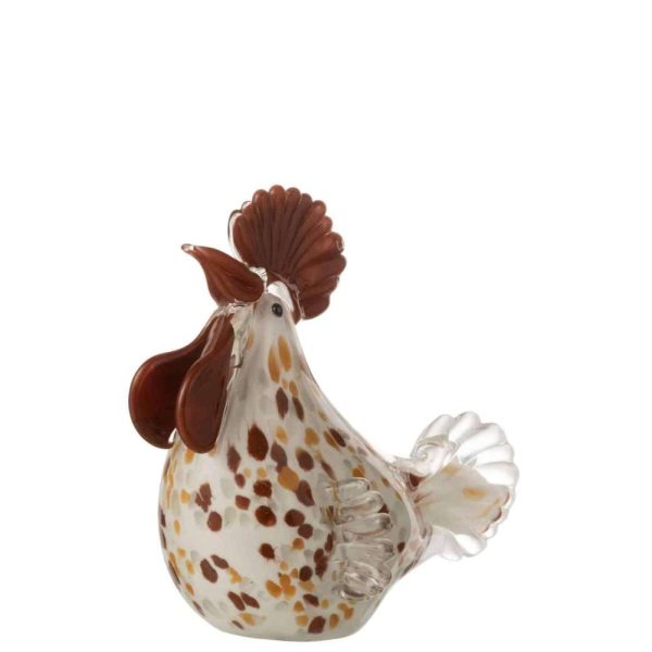 PAPERWEIGHT CHICKEN DOTS GLASS WHITE/BROWN/OCHRE