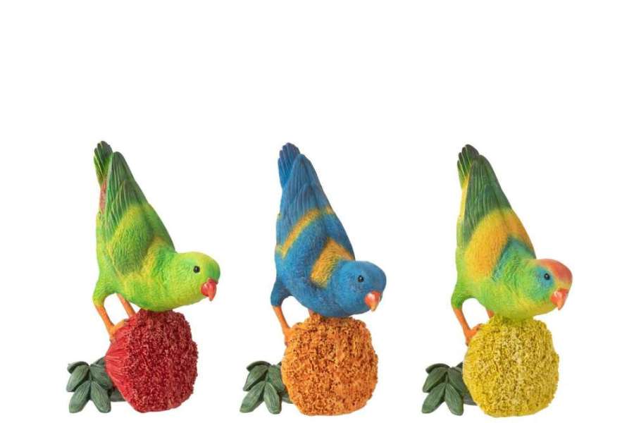 PARROT ON FLOWER POLYRESIN MIX ASSORTMENT OF 3