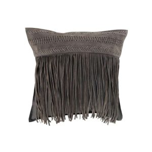 CUSHION TASSELS SQUARE LEATHER GREY