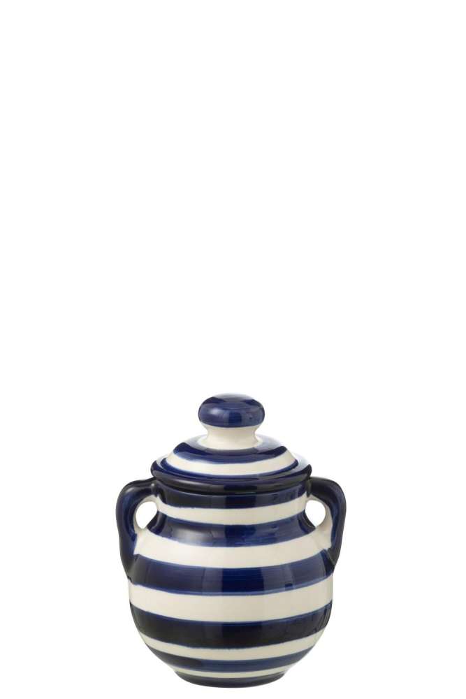 JAR GRANADA STRIPES CERAMIC WHITE/COBALTO BLUE