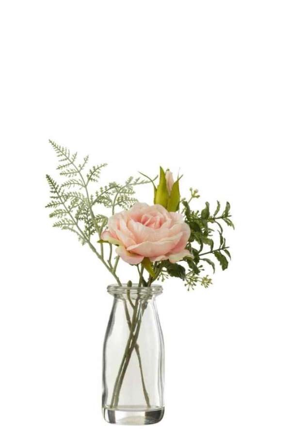 BOUQUET ROSES IN VASE+ARTIFICIAL WATER PLASTIC GREEN/LIGHT PINK SMALL