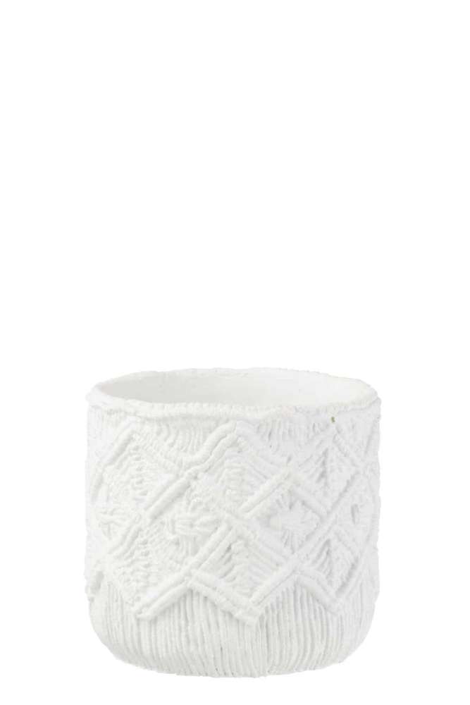 FLOWERPOT CHECKERED CEMENT WHITE MEDIUM