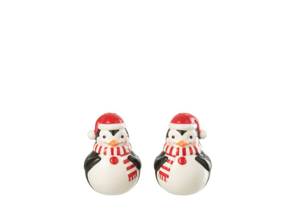 SALT & PEPPER PENGUIN DOLOMITE CHRISTMAS RED/WHITE