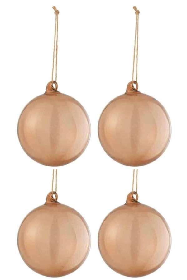 BOX OF 4 CHRISTMAS BAUBLES REGULAR TRANSPARENT BROWN LARGE