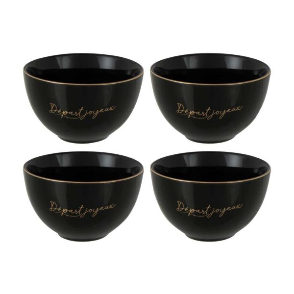 BOX OF 4 BOWL PORCELAIN DÉPART JOYEUX BLACK/GOLD SMALL