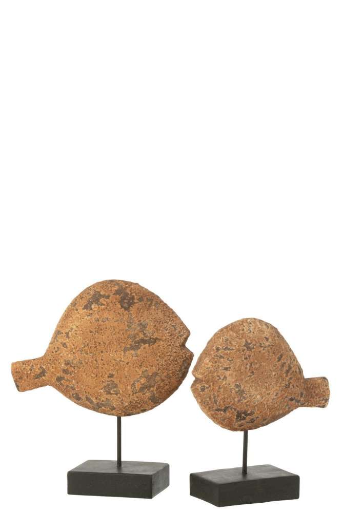 SET OF 2 FISH ON STAND ALBASIA WOOD NATURAL