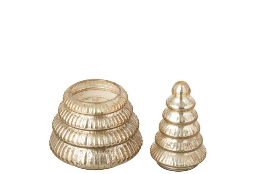 SCENTED CANDLE TREE RIBBED GLASS GOLD COLORED SMALL