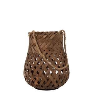 LANTERN WOVEN ROUND BAMBOO/GLASS DARK BROWN LARGE