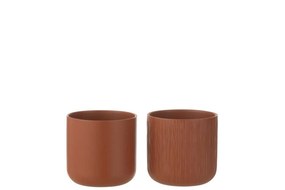 FLOWERPOT GEN CERAMIC BROWN MEDIUM ASSORTMENT OF 2