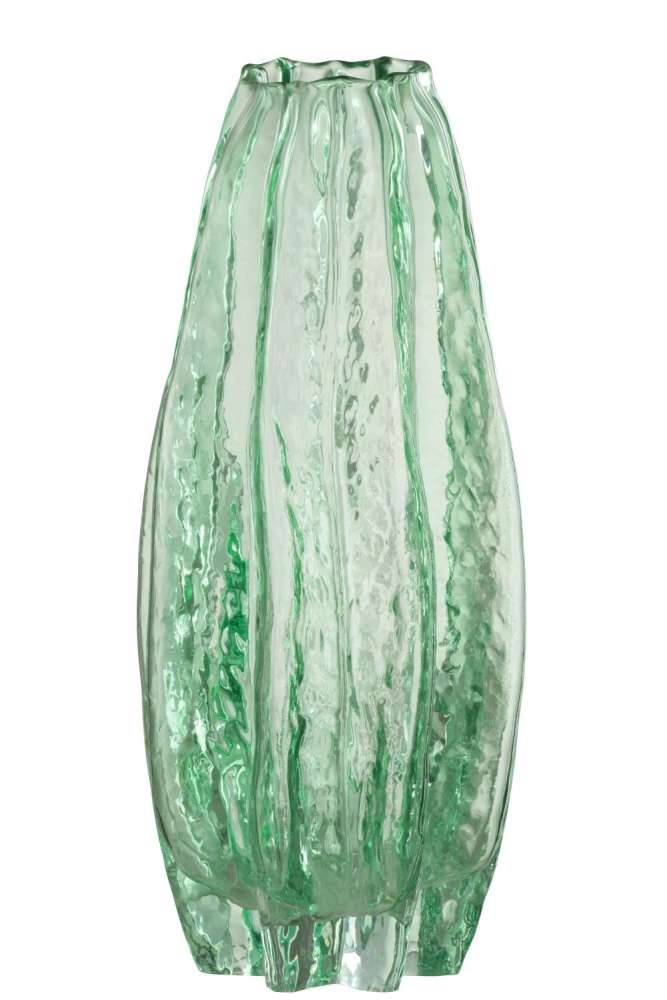 VASE RIBBED GLASS AQUA LARGE