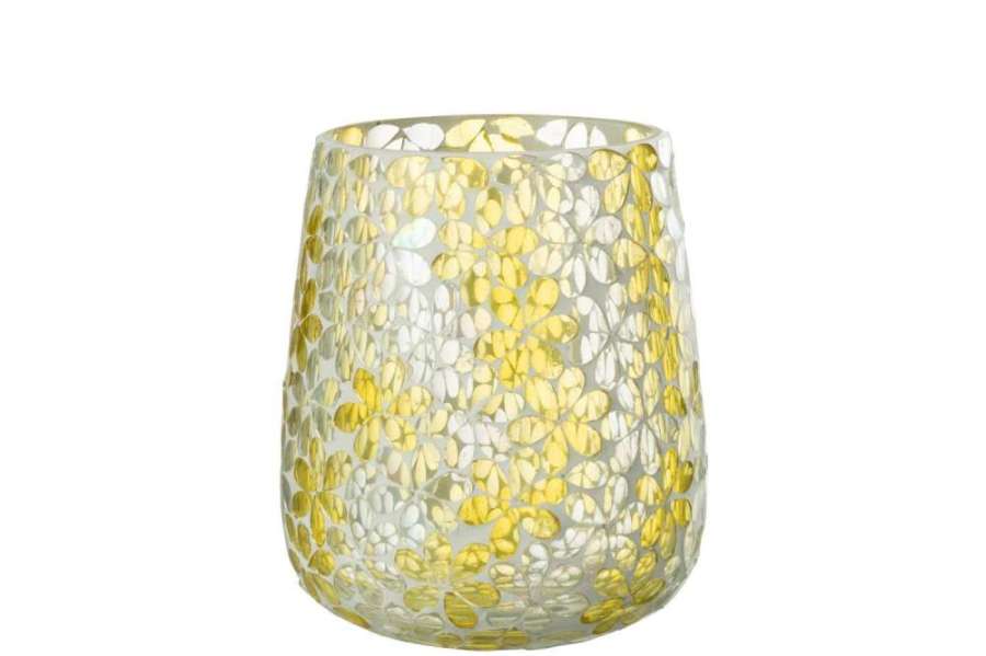 HURRICANE FLOWERS GLASS YELLOW/SILVER LARGE