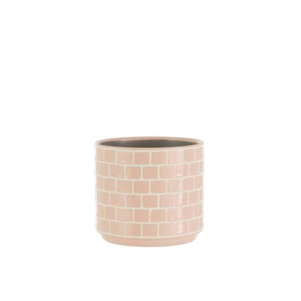 FLOWERPOT SHINY SQUARE CERAMIC PINK MEDIUM