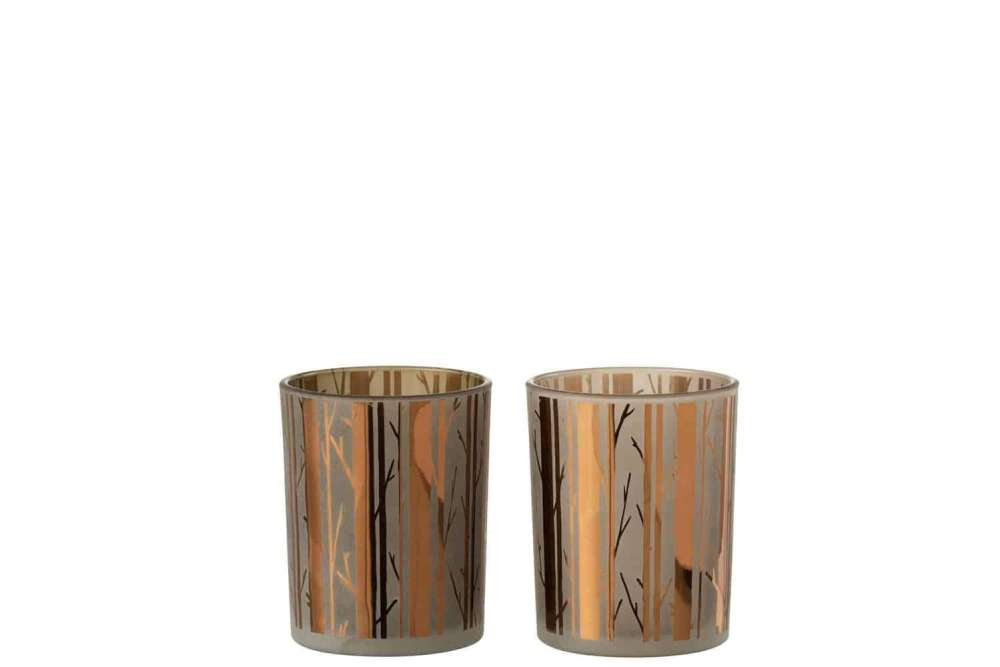 HURRICANE TREE GLASS BROWN MEDIUM ASSORTMENT OF 2
