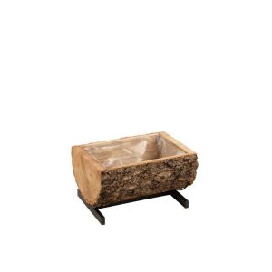 FLOWERPOT HALF TRUNK PAULOWNIA WOOD/IRON NATURAL/BLACK SMALL