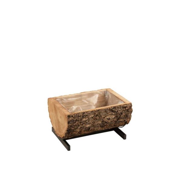 FLOWERPOT HALF TRUNK PAULOWNIA WOOD/IRON NATURAL/BLACK SMALL