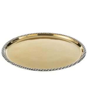 TRAY ROUND PIED-DE-POULE STAINLESS STEEL GOLD COLORED
