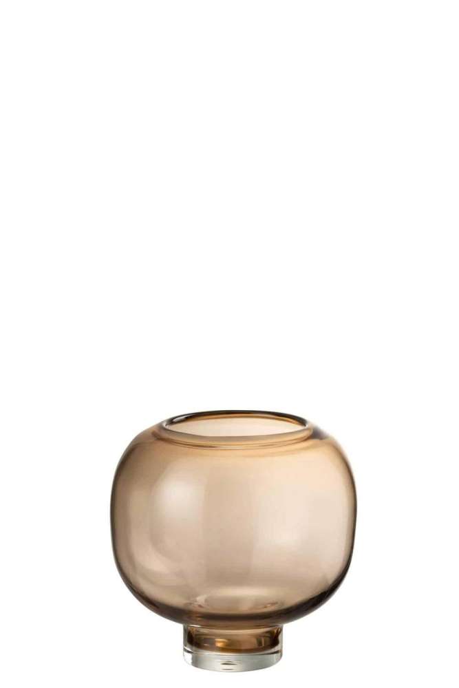 VASE ON FOOT ROUND GLASS LIGHT BROWN LARGE