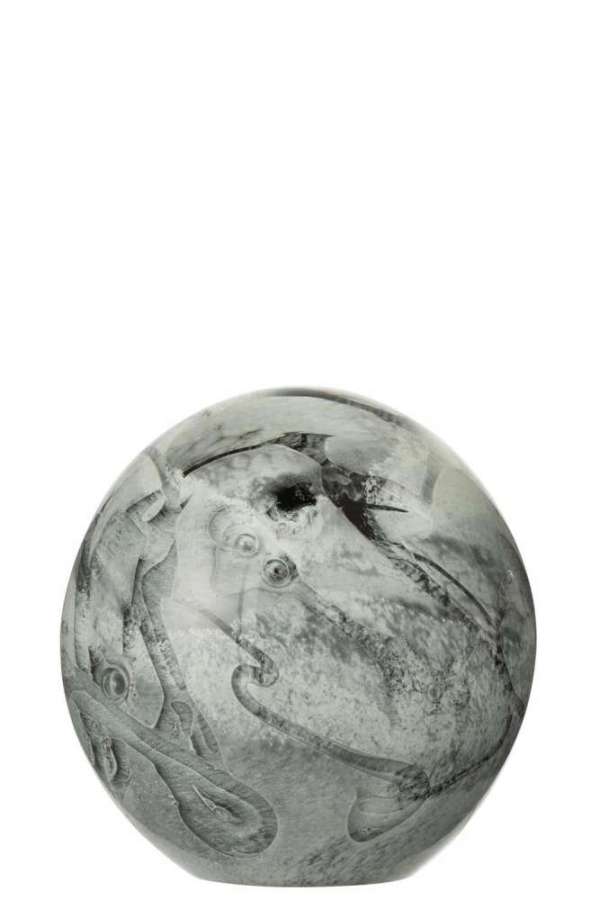 PAPERWEIGHT MIX STRIPES GLASS WHITE/GREY LARGE