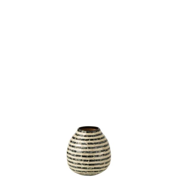 VASE BALL STRIPED SHELL/BAMBOO BLACK AND WHITE