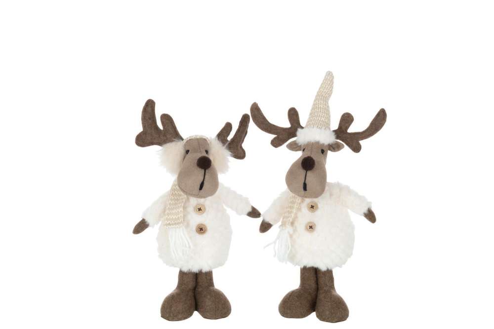 REINDEER SCARF TEXTILE BEIGE/BROWN SMALL ASSORTMENT OF 2