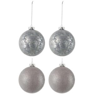 BOX OF 4 CHRISTMAS BAUBLE 2SEQUINS+2ANTIQUE GREY GLASS