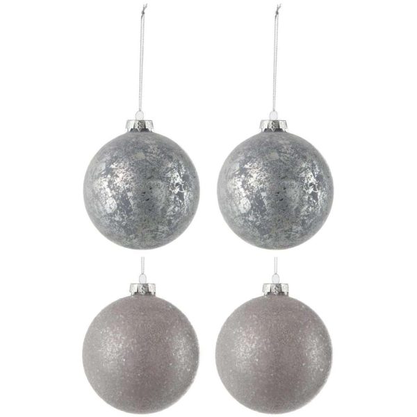 BOX OF 4 CHRISTMAS BAUBLE 2SEQUINS+2ANTIQUE GREY GLASS