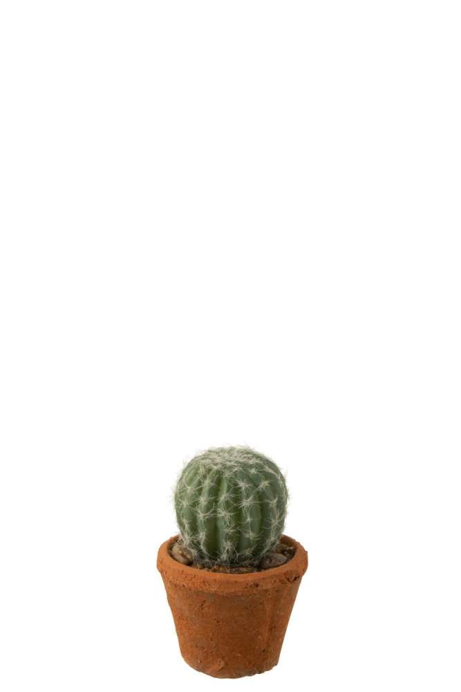 CACTUS ROUND IN POT PLASTIC GREEN