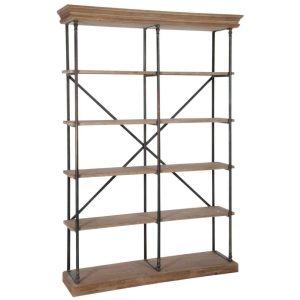 RACK CROSS 6 SHELVES METAL/WOOD NATURAL/BLACK