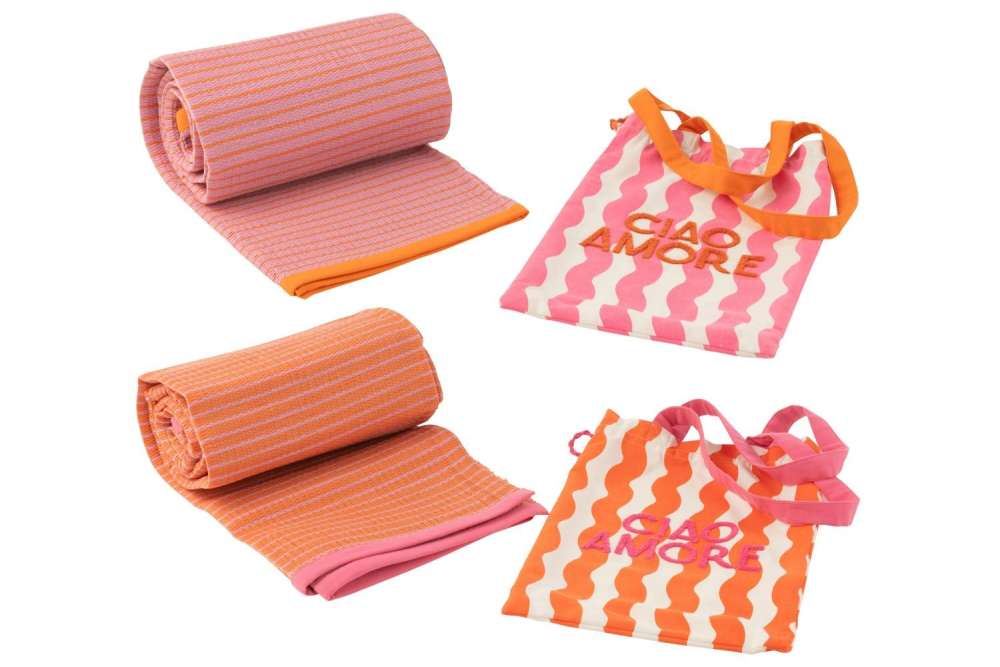 BAG+BEACH MAT CIAO AMORE COTTON/PLASTIC PINK/ORANGE ASSORTMENT OF 2
