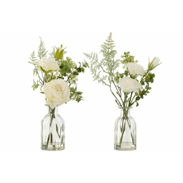 BOUQUET ROSES/EUSTOMA IN VASE+ARTIFICIAL WATER PLASTIC GREEN/WHITE LARGE ASSORTMENT OF 2
