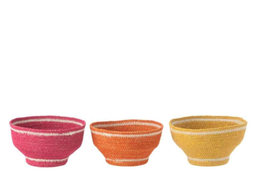 BASKET BOWL SEAGRASS PINK/ORANGE/YELLOW ASSORTMENT OF 3