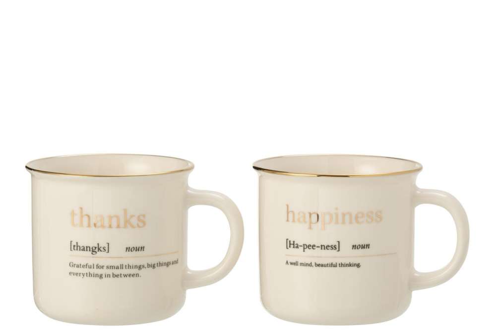 MUG MESSAGE HAPPINESS THANKS CERAMIC GOLD ASSORTMENT OF 2