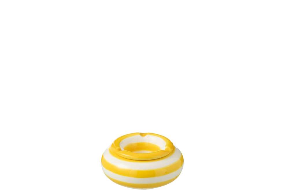 ASHTRAY GRANADA STRIPES CERAMIC WHITE/YELLOW SMALL