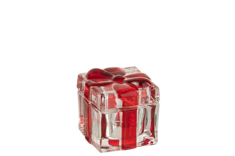 STORAGE JAR/TEALIGHT HOLDER GIFTBOX GLASS RED