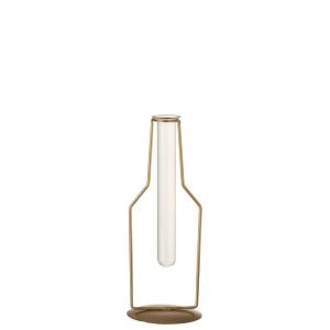 VASE 1 TUBE BOTTLE METAL/GLASS GOLD SMALL
